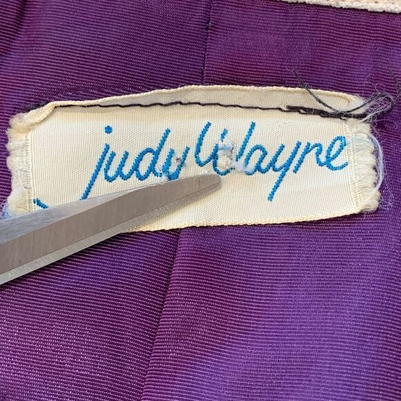 Vintage Judy Wayne Jacket Blue White Open Front Red Geometric Collarless Blazer - Picture 9 of 10